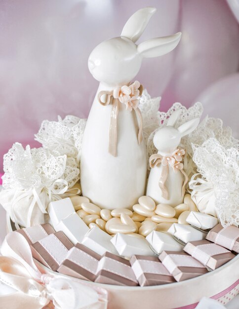 White rabbits candy bar on the table