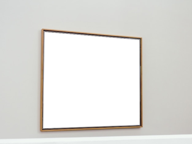 갈색 프레임이 벽에 부착 된 흰색 직사각형 표면