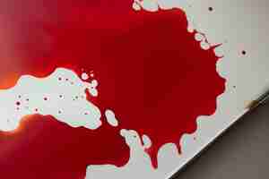 Free photo a white and red painting with red paint splatters on it.