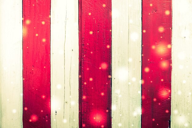 White and red wood boards with flashes of lights