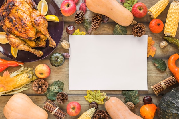 Foto gratuita foglio bianco tra composizione di verdure