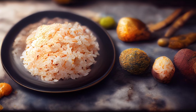 Free photo white steam rice in bowl on wooden table generative ai