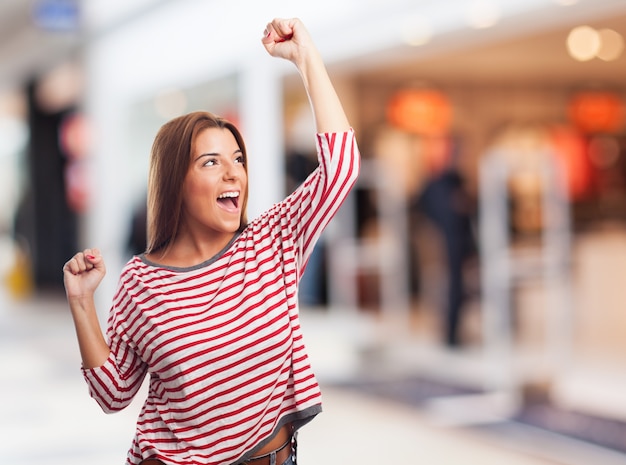 white store celebration fist gesture