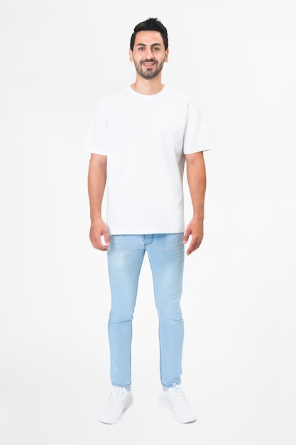 Free photo white t-shirt men's basic wear full body