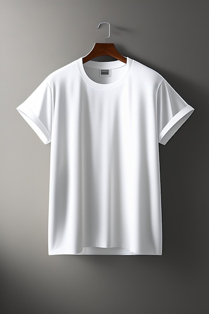 A white t - shirt with a black band at the top.