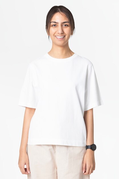 디자인 공간 여성 캐주얼 의류 후면이 있는 흰색 티셔츠
