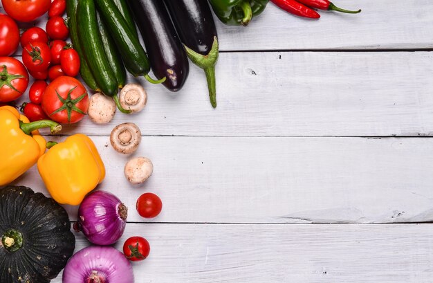 White table with varied vegetables