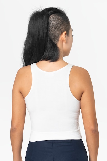 Free photo white tank top and shorts women's summer apparel