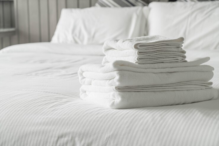 Free Photo white towel on bed decoration in bedroom interior