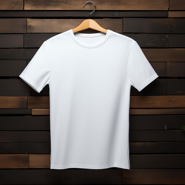 木製の背景の白いTシャツ AIが生成した画像