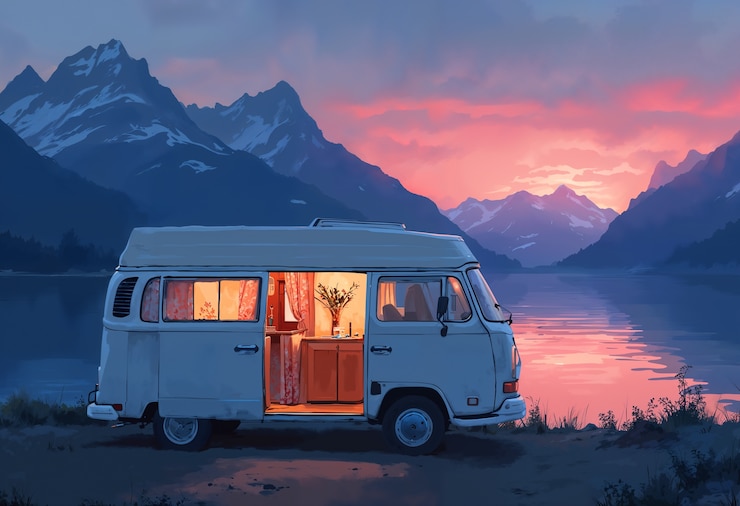 Free Photo white van with the door open
