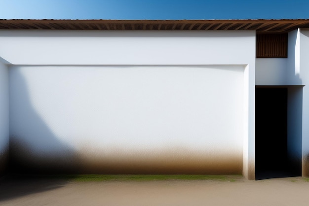 A white wall with a blue sky behind it.