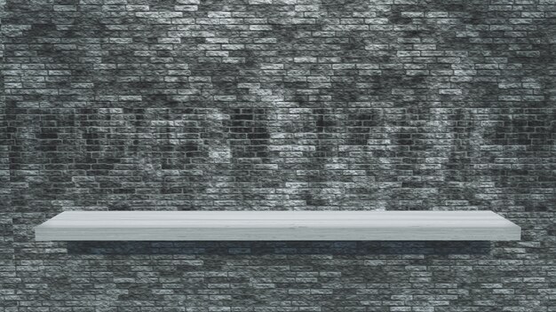 white wooden shelf on a grunge brick wall