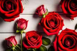 Free photo a white wooden table with red roses on it