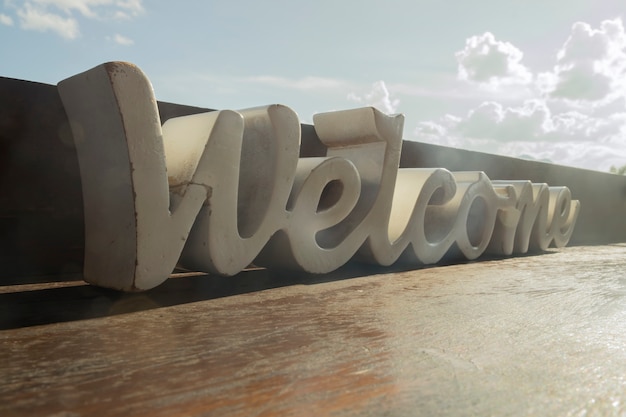 Free photo white wooden welcome word