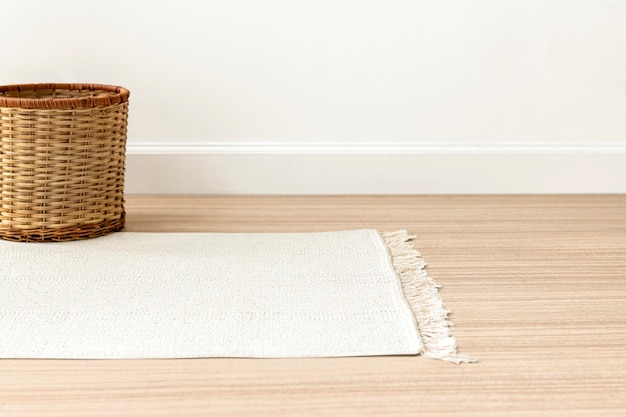 Free photo white woven carpet background on the floor