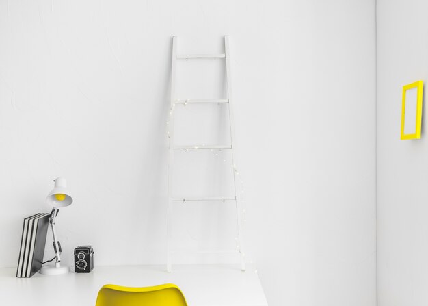 White and yellow modern workplace
