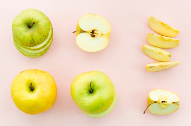 Whole and cut apples