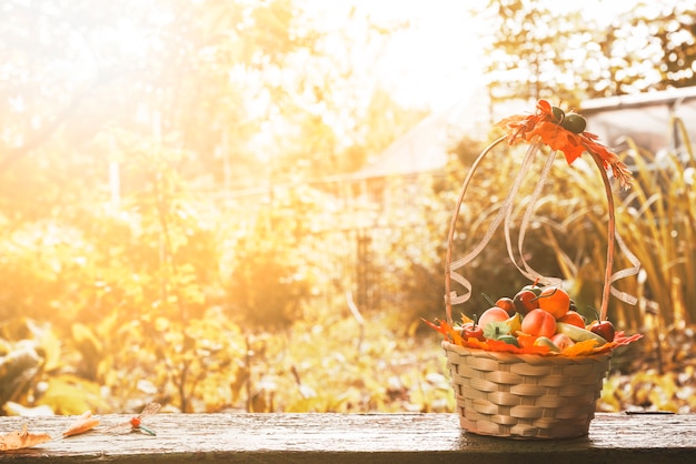 Wicker basket on terrace