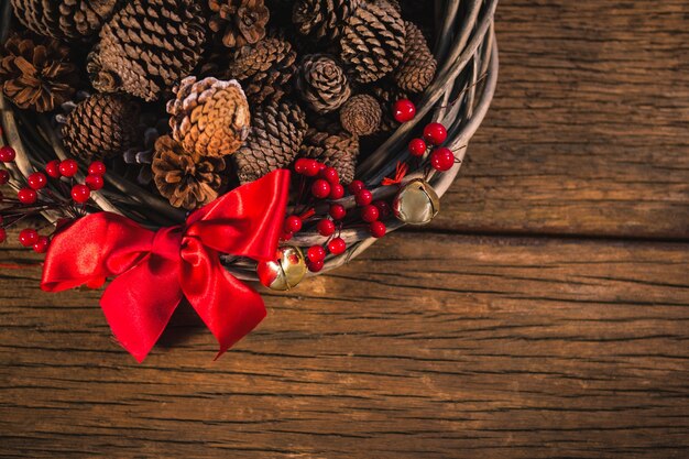 Wicker basket with pine cones