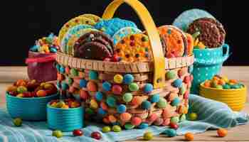 Free photo a wicker bowl filled with sweet candy generated by ai