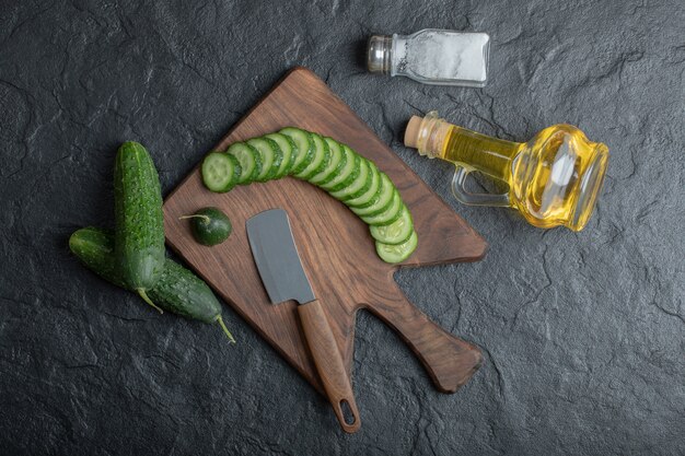 Wide angle photo of fresh sliced cucumber. High quality photo