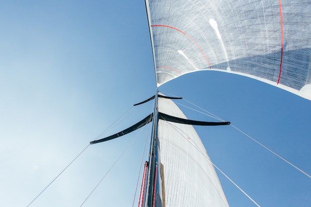 Wide angle photo of two sails full of strong wind
