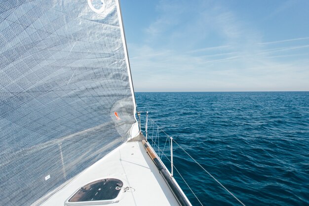 Wide angle photo of two sails full of strong wind