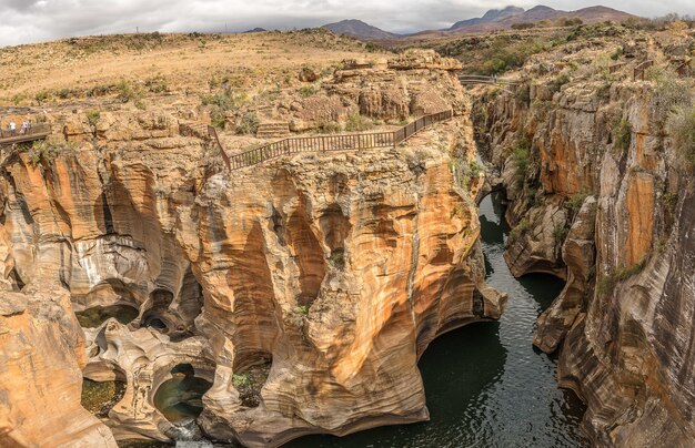 Wide angle shot of Bourke's Luck Potholes in Moremela, South Africa during daytime