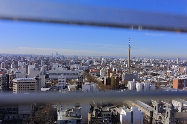 Wide angle shot of the buildings of a city in Uruguay