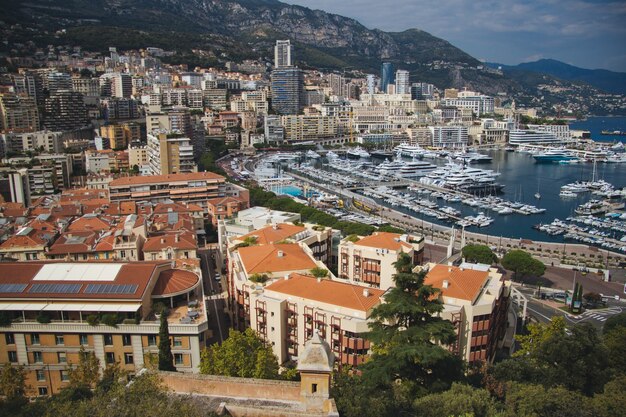 Wide angle shot of the city of Monte-Carlo in Monaco