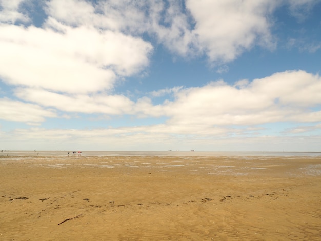 Wide angle shot of a desert under a sky full of clouds