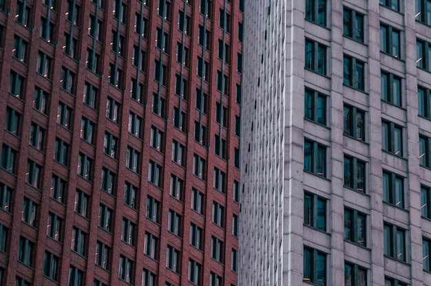 Wide shot of brown and gray high rise buildings