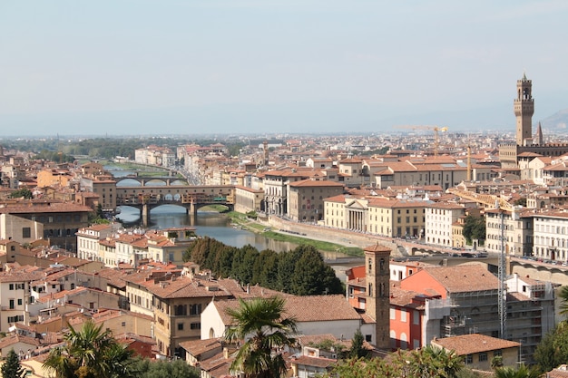 Wide shot of florence italy with a clear blue sky