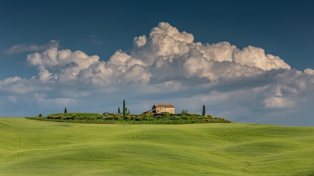 Общий вид зеленого холма в валь д'орча, тоскана, италия