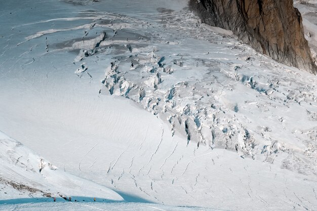 Wide shot of ruth glaciers covered in snow