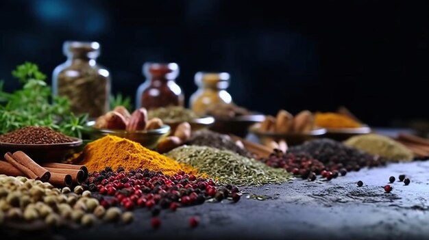 Wide variety spices and herbs AI generated image