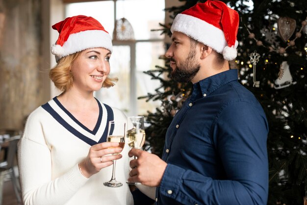 Wife and husband cheering on christmas day