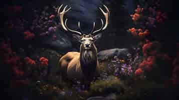 Free photo wild elk animal with beautiful nature landscape