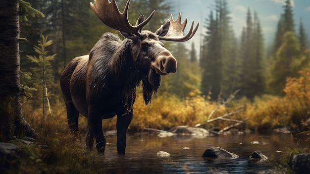 Free photo wild elk animal with beautiful nature landscape