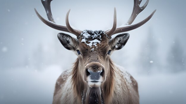 Wild elk animal with winter nature landscape