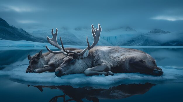 Wild elk animal with winter nature landscape