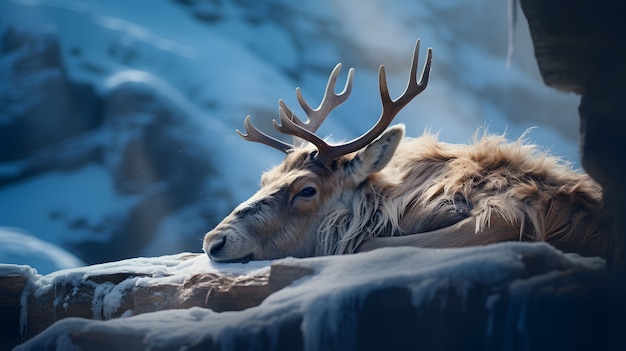 Wild elk animal with winter nature landscape