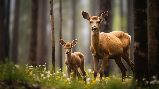 Free photo wild elk in nature with calf