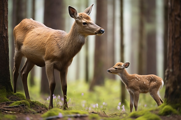 Foto gratuita alci selvatici in natura con vitello