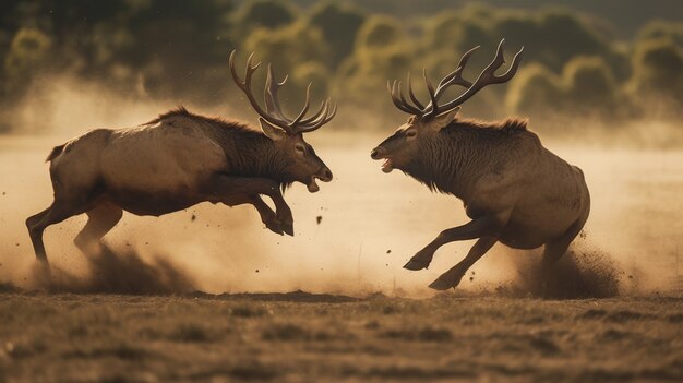 Wild elk in nature with wilderness landscape