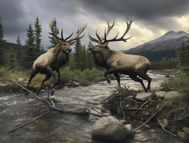 Free photo wild elk in nature with wilderness landscape