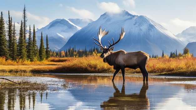 Foto gratuita alci selvaggi in natura con paesaggio selvaggio