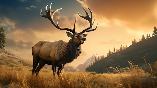 Free photo wild elk in nature with wilderness landscape