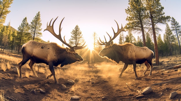 Free photo wild elk in nature with wilderness landscape